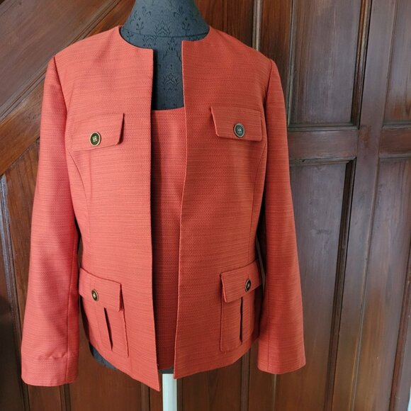 Kasper Womens Red Textured Sleeveless Top & Jacket Set Size 10 - Picture 1 of 7